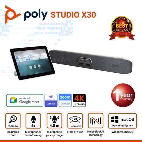 Poly Studio X30 - Radically simple video bar คอนเฟอเรนซ์แบบ All-in-One สำหรับห้องประชุมขนาดเล็กรุ่น สีดำ