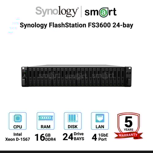 Synology FlashStationFS3600 24-bay 2.5" SAS/SATA All-flash storage  (up to 72-bay) &nbsp;| กรุณาติดต่อเจ้าหน้าที่เพื่อขอใบเสนอราคา