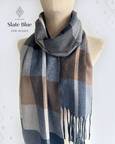 ผ้าพันคอผู้ชาย ผ้าคลุมไหล่ Cashmina -Slate Blue 01M-183204