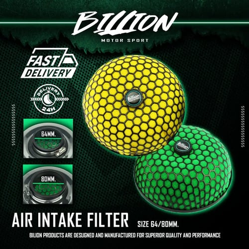 กรองอากาศ Air Intake Billion 80mm สีเขียว
