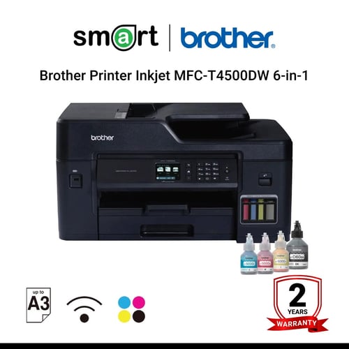 Brother Printer Inkjet MFC-T4500DW เครื่องมัลติฟังก์ชั่นระบบอิงค์เจ็ท Refill Tank System, 6-in-1: Print, Fax, Copy, Scan, PC Fax, Direct Print, พิมพ์ Full A3 Function (Print, Fax, Copy, Scan)