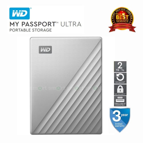 WD My Passport Ultra 2TB USB 3.0 Type-C Portable Drive (WDBC3C0020BSL-WESN) Silver