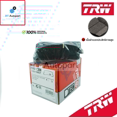 TRW ผ้าดิสเบรกหลัง Toyota Camry SXV10 SXV20 ปี93-02 ST190 AT190 Exier Corolla AE101 AE111 AE112 เกรด DTEC / ผ้าเบรก ผ้าเบรค / GDB1168DT