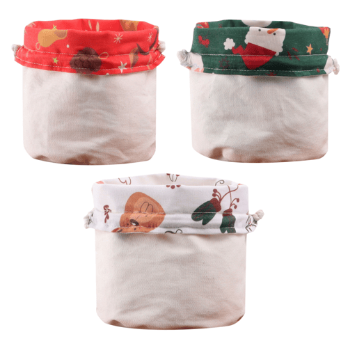 ถุงผ้าอเนกประสงค์ กระเป๋าตะกร้าใส่ของ ลายคริสต์มาส ใช้ได้ 2 ด้าน(สุ่มสี)