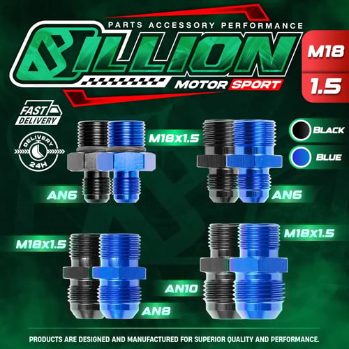 Billion ข้อลดเกลียว M18X1.5 โอริง ออก AN6 [BLACK]