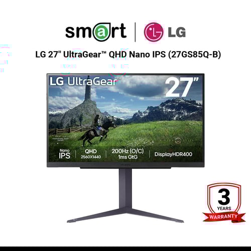 จอมอนิเตอร์  LG 27" UltraGear™ QHD Nano IPS 2K 180Hz G-SYNC FreeSync (HDMI x2, DPx 1) - 27GS85Q-B