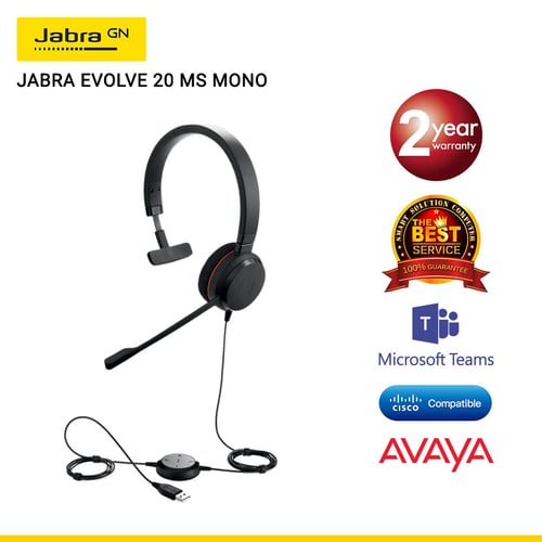 Jabra Evolve 20 MS MONO USB-A (JBA-4993-823-109) หูฟังมีสายสำหรับประชุมออนไลน์ ไมค์ชัด ตัดเสียงรบกวน