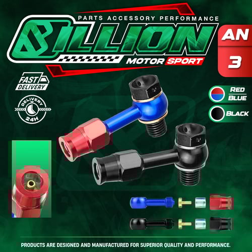 Billion หัวบันโจ PTFE AN3 แบบตรง หัวย้ำ [BLUE-RED]