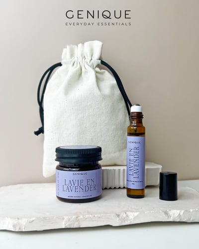 Genique พรีเมี่ยมเซท Giftset Happy Heal พิมเสนน้ำ + ยาดมขวดสีชา ในถุงผ้า