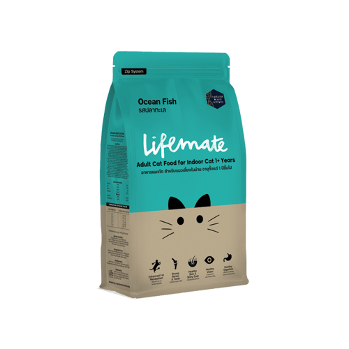 [MANOON] LIFEMATE  Adult Cat Food for Indoor Cat 1+ Years Ocean Fish Flavor ไลฟ์เมต อาหารแมวโต สำหรับแมวเลี้ยงในบ้าน อายุตั้งแต่ 1 ปีขึ้นไป รสปลาทะเล