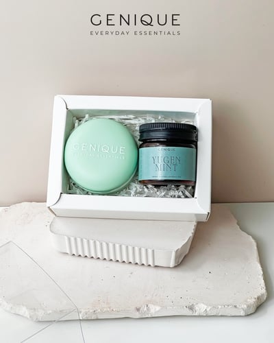 Genique พรีเมี่ยมเซท Giftset Happy Heal บาล์มมาการอง + ยาดมขวดสีชา