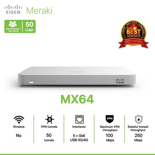 Cisco Meraki MX64 Router 100% Cloud Managed Security and SD-WAN