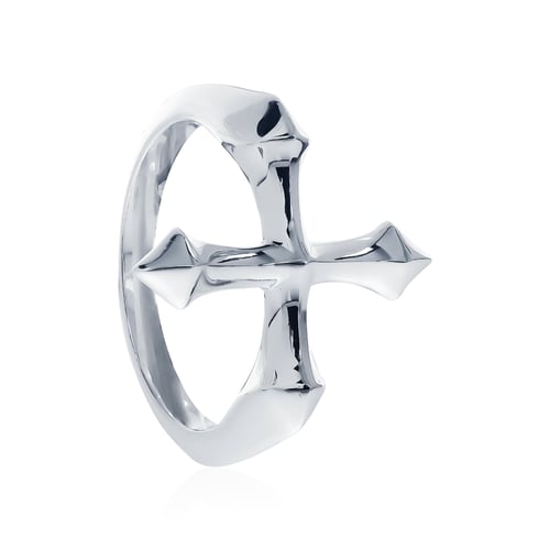 the Glory Cross ring - Medium White แหวนเงินแท้ 925 แกะมือขัดเงาพิเศษ ชุบไวท์โกลด์ ลายไม้กางเขนนี้จึงเปล่งประกายสว่างดังความอิ่มเอิบในพรของพระเจ้า