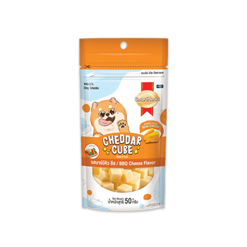 [MANOON] SMARTHEART  Cheddar Cube สมาร์ทฮาร์ท สแนก์ เชดดาร์ คิวบ์ ขนมสุนัข รสบาร์บีคิว ชีส ขนาด 50 กรัม