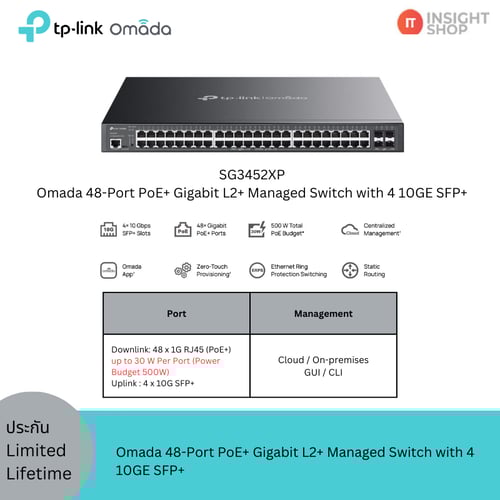 [SG3452XP] Omada 48-Port PoE+ Gigabit L2+ Managed Switch with 4 10GE SFP+