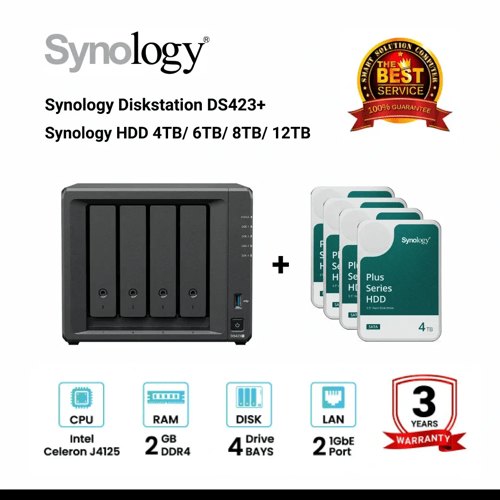 Synology DS423+ NAS【HDD 2TB×4 8TB付】 Synology DS423+ 4-Bay Diskstation NAS 8TB Bundle mit 4 x 2TB