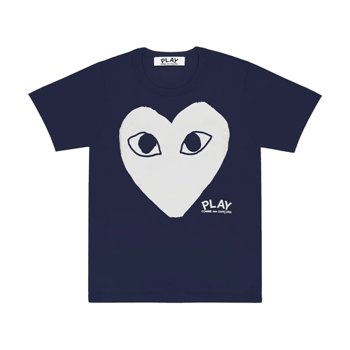 COMME DES GARCONS PLAY WHITE HEART SHAPE T-SHIRT NAVY