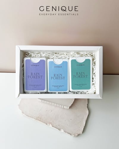 Genique พรีเมี่ยมเซท Giftset hygiene alcohol สเปรย์แอลกอฮอล์ แบบการ์ด 3 ชิ้น