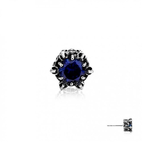 Crown Of Aphrodite Earring Stud - Royal Blue  ต่างหูเงินแท้ 925 แฮนด์เมดแบบปักก้าน แกะมือลายมงกุฏตรีศูล ฝังพลอยคริสตัลสีน้ำเงิน **จำหน่ายเป็นชิ้น/ข้าง
