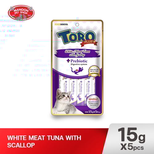 TORO PLUS+ แมวเลีย ทูน่าเนื้อขาว หอยเชลล์ 5x15g.