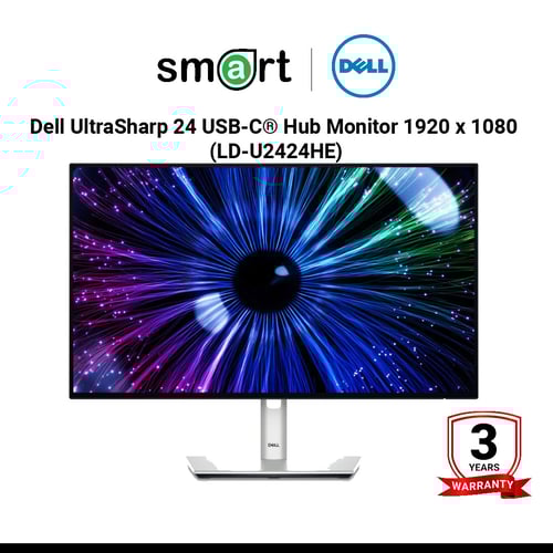 จอมอนิเตอร์  Dell UltraSharp 24 USB-C® Hub Monitor-U2424HE  ,1920 x 1080 at 120Hz ,DP+HDMI+USB Type C, 3Yrs Advance Exchange, NBD, Premium Panel Guarantee