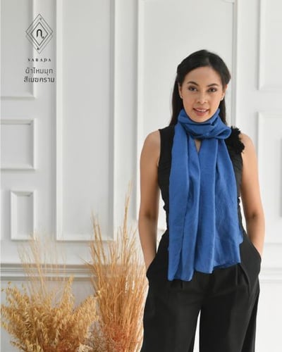 Pearl Silk scarf shawl blue
