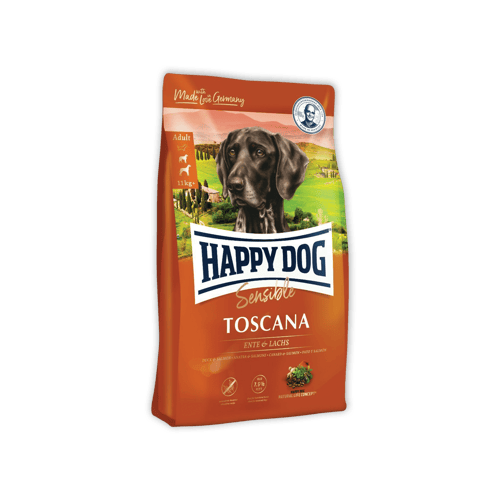 Happy Dog Toscana แฮปปี้ ด็อก เซนซิเบิ้ล ทอสคาน่า อาหารสำหรับสุนัขโต พันธุ์กลาง-ใหญ่ สูตรเนื้อเป็ดและปลาแซลมอน
