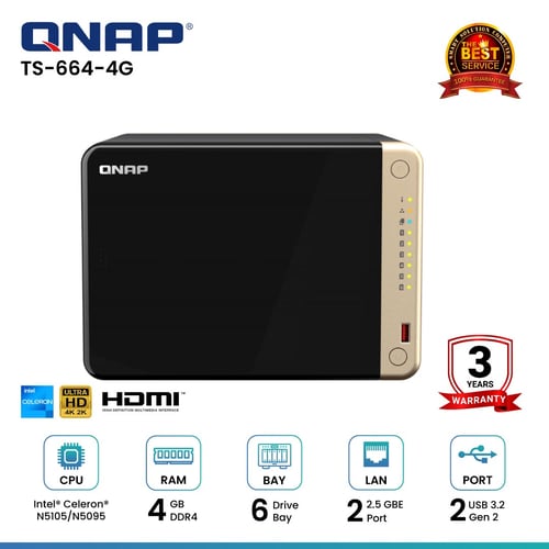Qnap TS-664-4G 6-Bay Nas อุปกรณ์จัดเก็บข้อมูลบนเครือข่าย