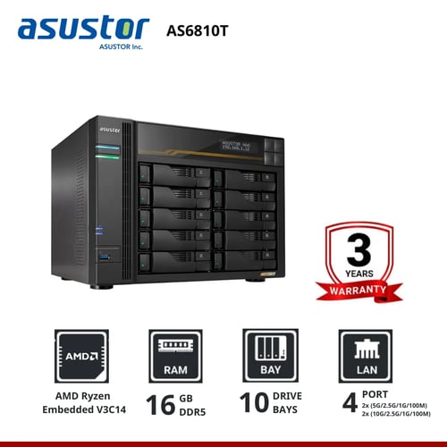 Asustor LOCKERSTOR 10 Gen3 AS6810T 10-Bay Nas  อุปกรณ์จัดเก็บข้อมูลบนเครือข่าย