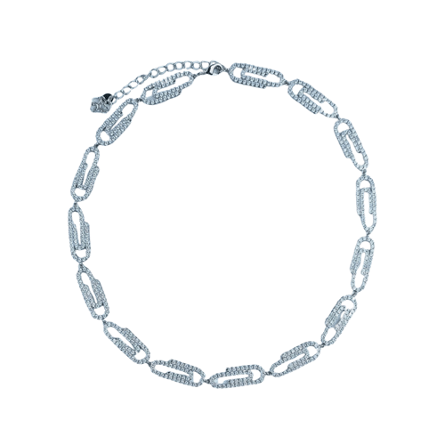 MR_GOLDss PAPER CLIP 10MM CZ NECKLACE SILVER