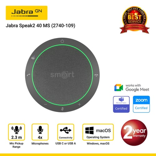 Jabra Speak2 40 MS Teams (2740-109) ลำโพงไมค์ประชุมเสียงชัด ไมค์รอบทิศทาง 360° พร้อม AI ปรับเสียงอัจฉริยะ