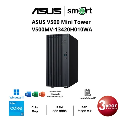 Desktop PC (คอมพิวเตอร์ตั้งโต๊ะ) ASUS V500 Mini Tower V500MV-13420H010WA i5-13420H/8GB/512GB/Win11+Office Home 2024 (Gray)