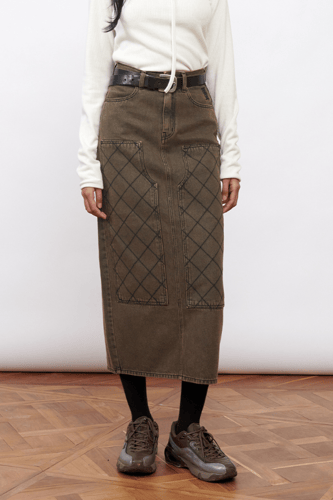 KIJUN WOMEN - PANEL STITCHED DENIM SKIRT