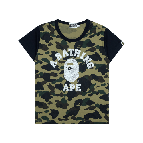 A BATHING APE LOGO APE WHITE T-SHIRT GREEN CAMO