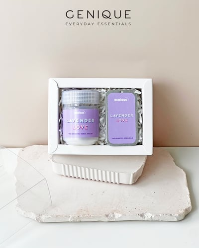 Genique พรีเมี่ยมเซท Giftset Happy Heal ยาดมขวดขาวขุ่น +Aroma Relaxing Balm