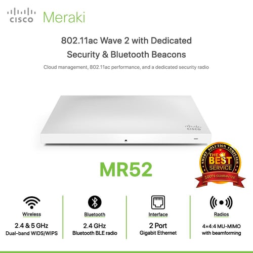 Cisco Meraki MR52 802.11ac Wave 2 with Dedicated Security & Bluetooth Beacons