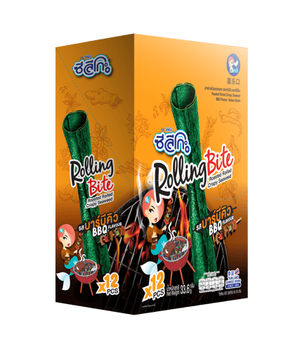 ซีลีโกะ Rolling Bite สาหร่ายม้วนอบกรอบ รสบาร์บีคิว 12 ชิ้น/กล่อง (ขนาด 33.6 กรัม)