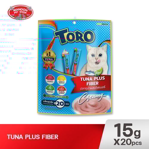 TORO ครีมแมวเลีย ปลาทูน่าผสมไฟเบอร์ 15g.x20ชิ้น
