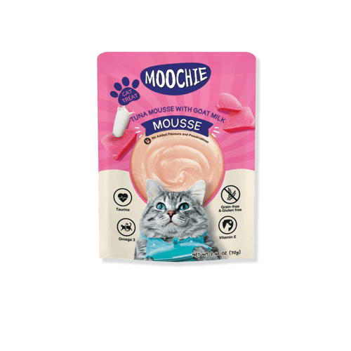 [MANOON] MOOCHIE Cat Food Pouch Tuna Mousse with Goat Milk Flavor มูชี่ อาหารเปียกสำหรับแมว รสมูสไก่ ทูน่า และนมแพะผง ขนาด 85 กรัม (12 ซอง)