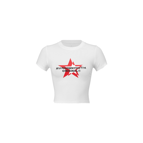 RUNDOWNYOUTH DOUBLE RED STAR CROP WHITE