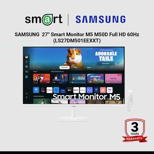 จอมอนิเตอร์  SAMSUNG&nbsp; 27" Smart Monitor M5 M50D Full HD 60Hz (VA, HDMI, USB) - LS27DM501EEXXT