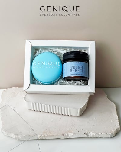 Genique พรีเมี่ยมเซท Giftset Happy Heal บาล์มมาการอง + ยาดมขวดสีชา