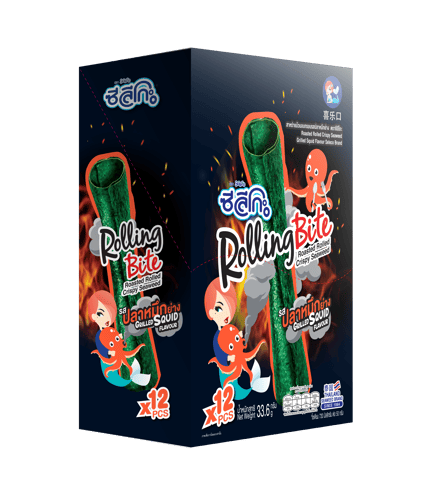 ซีลีโกะ Rolling Bite สาหร่ายม้วนอบกรอบ รสปลาหมึกย่าง 12 ชิ้น/กล่อง (ขนาด 33.6 กรัม)