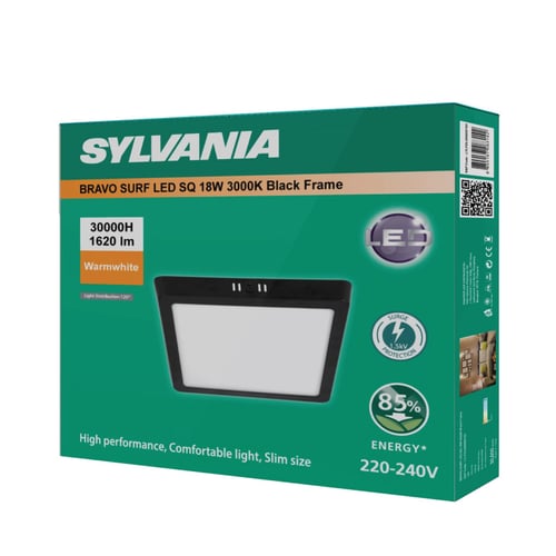 SYLVANIA โคมไฟดาวน์ไลท์ติดลอย รุ่น BRAVO SURF LED SQ 18W 3000K Black Frame (หน้าเหลี่ยม) ขอบดำ แสงวอร์มไวท์