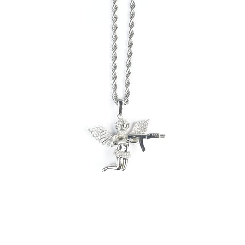 MR_GOLDss CUPID WITH AK47 NECKLACE SILVER