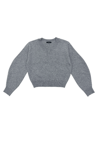 J KOO - GRAY ROUND SLEEVE V-NECK SWEATER