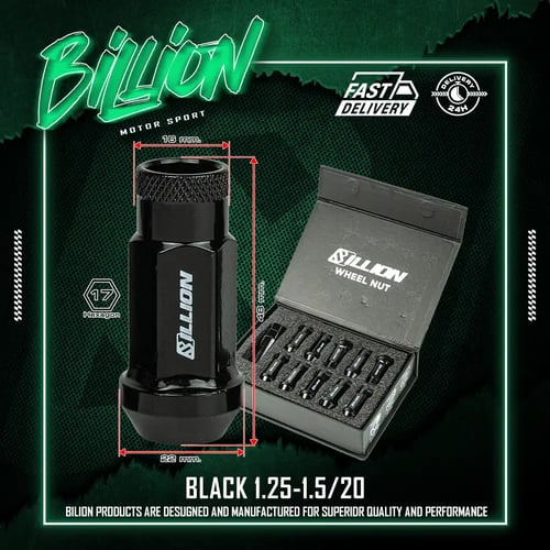 น็อตล้อเหล็ก Billion BL51 เบอร์ 17 สี Black (1.25) ชุด 20 ตัว
