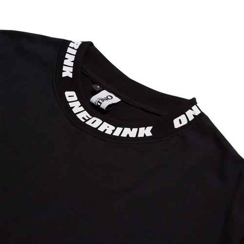 ONE DRINK AND WE GO HOME LOGO BLUE T-SHIRT BLACK