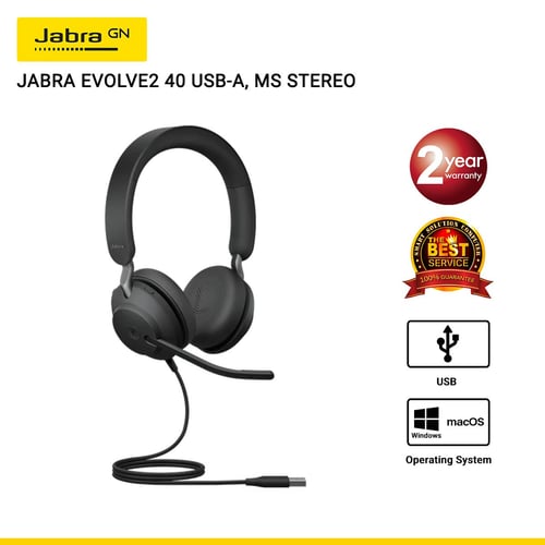Jabra Evolve2 40 USB-A, MS Stereo (JBA-24089-999-999) หูฟังมีสายสำหรับทำงาน-ประชุมออนไลน์ ไมค์ชัด ตัดเสียงรบกวน