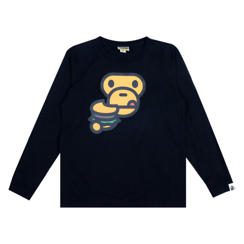 トップス A BATHING APE BABY MILO LONG T-SHIRTS A BATHING APE BABY MILO HAMBURGER LONG SLEEVE T-SHIRT BLACK